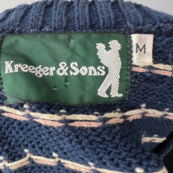 VINTAGE Kreeger & Sons Blue Crew Dot Long Sleeve Cotton Pullover Sweater M VTG - Picture 7 of 7